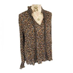 NWT MAX STUDIO Boho Bell Sleeve V Neck Floral Blouse